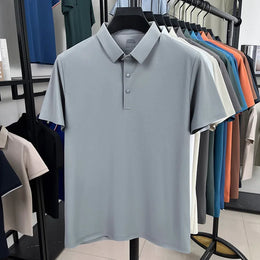 Men's Seamless Polo Shirt - Breathable Nylon-Spandex Blend, Reinforced Collar & Matching Buttons (12 Colors, M-4XL)