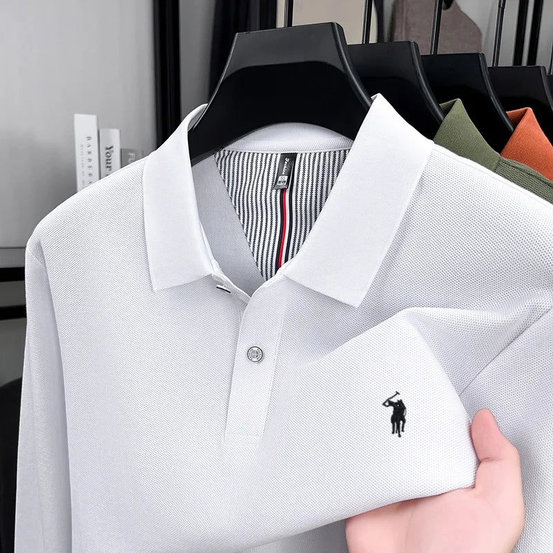 100% cotton spring and autumn new men's long sleeved casual comfortable fashion brand polo shirt exquisite pony embroidery top