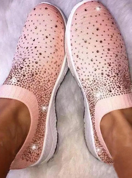 Women's Glitter Sneakers Slip-on EVA Elastic Topline Mesh Fashion Bling Sports Shoes Running Shoes for Gym