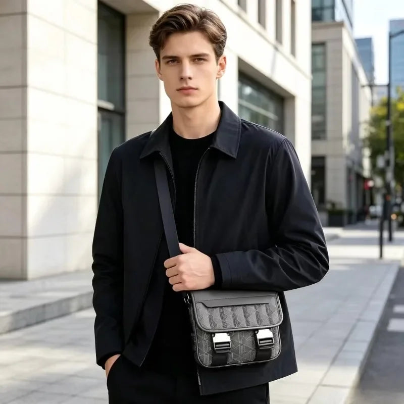 2026 New Men's Vintage Printed Crossbody Bag, Business Commuter Pu Leather Waterproof Shoulder Bag Storage Bag