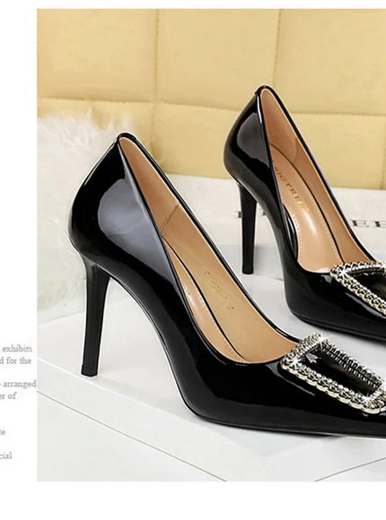 Woman 10cm High Heels Patent Leather Shallow Mouth