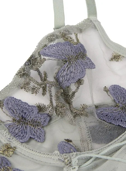 Plus Size Romantic Butterfly Women Bra and Panties Erotic Embroidery Underwear Set Erotic Sexy Lingerie Set