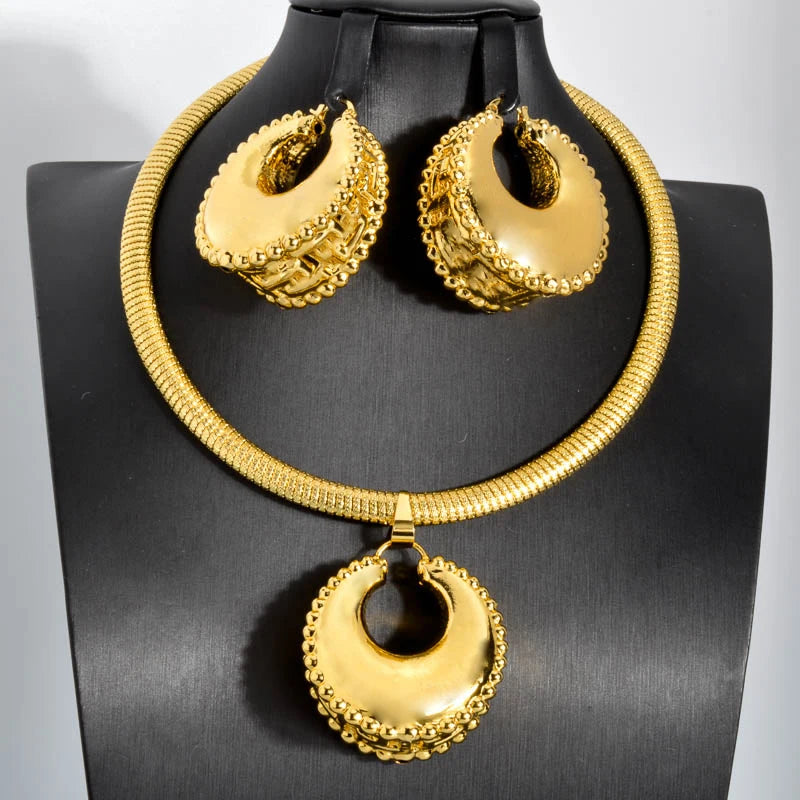 Gold Color Collar Necklace Earrings Jewelry Set For Women Dubai Africa Luxury Quality Jewellery Party Wedding Accessories