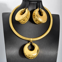 Gold Color Collar Necklace Earrings Jewelry Set For Women Dubai Africa Luxury Quality Jewellery Party Wedding Accessories