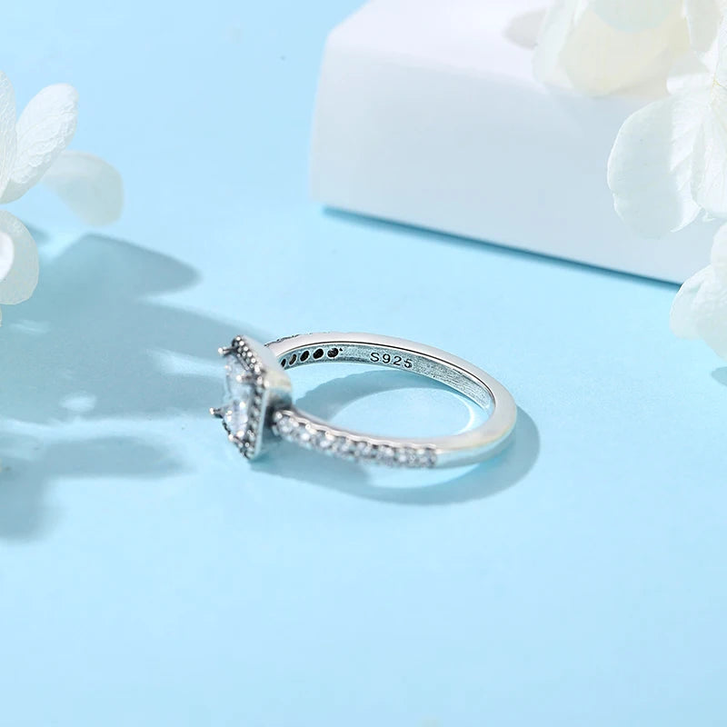 Original 925 Sterling Silver Ring Love Heart Pave CZ Crystal Stackable Rings For Women Wedding Engagement Birthday Gift Jewelry