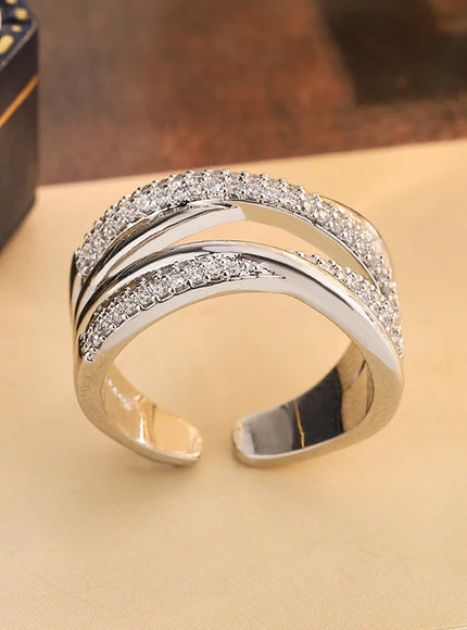 KissIcon Geometric Line Zircon Ring - Adjustable Fit