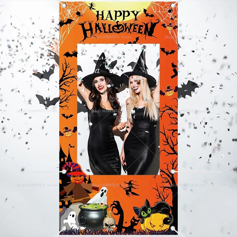 Happy Halloween Party Decorations Photo Booth Frame Props Pumpkin Ghost Bats Birthday Decor Background Banner Party Supplies