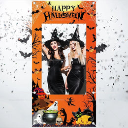 Happy Halloween Party Decorations Photo Booth Frame Props Pumpkin Ghost Bats Birthday Decor Background Banner Party Supplies