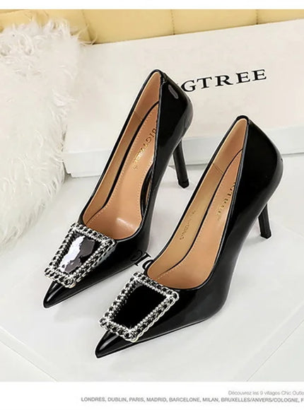 Woman 10cm High Heels Patent Leather Shallow Mouth
