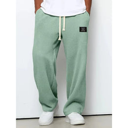 American Style Men's Waffle Textured Wide Leg Sweatpants Drawstring Elastic Waist Casual Loose Fit Streetwear Joggers