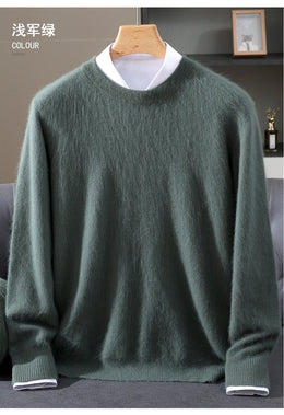 Autumn Winter New Men's Sweater Round Neck Loose Pullover Knitted Sweater Casual Solid Color Thickened 100% Mink Cashmeresweater