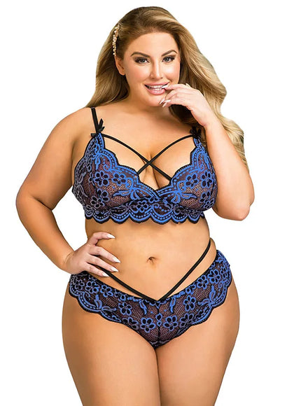 plus size sexy lingerie lace cross band embroidery decoration sexy bra panties lingerie set wholesale from M-5XL