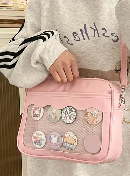 Japanese Harajuku Ita Bag for Women PU Transparent Pocket Itabag High School Girls Uniform JK Crossbody Shoulder Bag Handbags