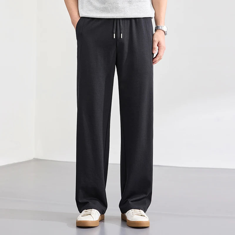 Lyocell Cotton Men's Casual Pants Breathable Straight Leg Loose Fit Elastic Waist Ice Silk Quick Dry Trousers Spring Summer 2026