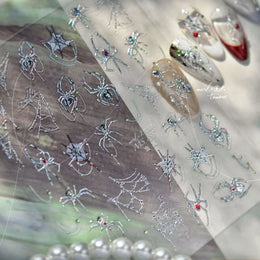 Shiny Silver Spider Web Insect Butterfly Dark Black Rose Flowers Ladybug Cicada Horrible Halloween Y2K Nail Art Stickers Decals