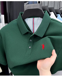 100% pure cotton short sleeved men's polo shirt summer fashion high-end brand pony embroidery golf top casual business T-shirt