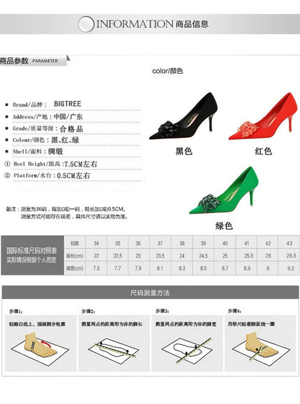 Rhinestones Women Pointed Toe Shallow Mouth Pumps Crystal