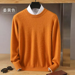 Autumn Winter New Men's Sweater Round Neck Loose Pullover Knitted Sweater Casual Solid Color Thickened 100% Mink Cashmeresweater