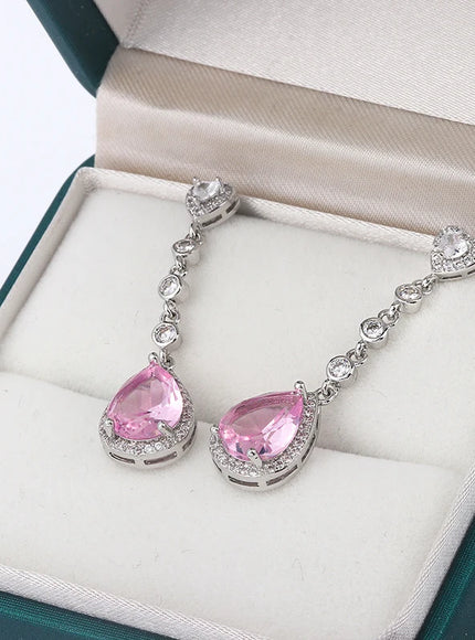 Beautiful 925 Silver Tassel Earrings - Zircon Water Drop