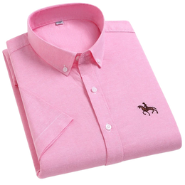 100% Cotton Oxford Shirt Men's Summer short sleeved Sleeve Embroidered Horse Casual Without Pock et Solid Shirt Plus Size S-6XL