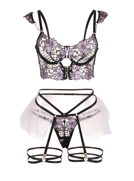Plus Size Floral Transparent Lace Women Bra and Panties  Jajama Set Lingrie Set from M-5XL