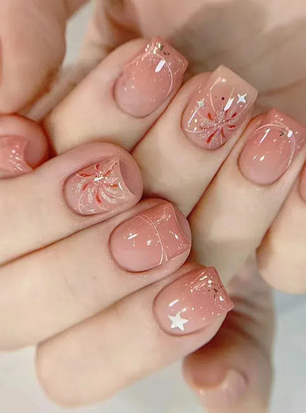 24Pcs Oval Short Pink Press on Nails Simple