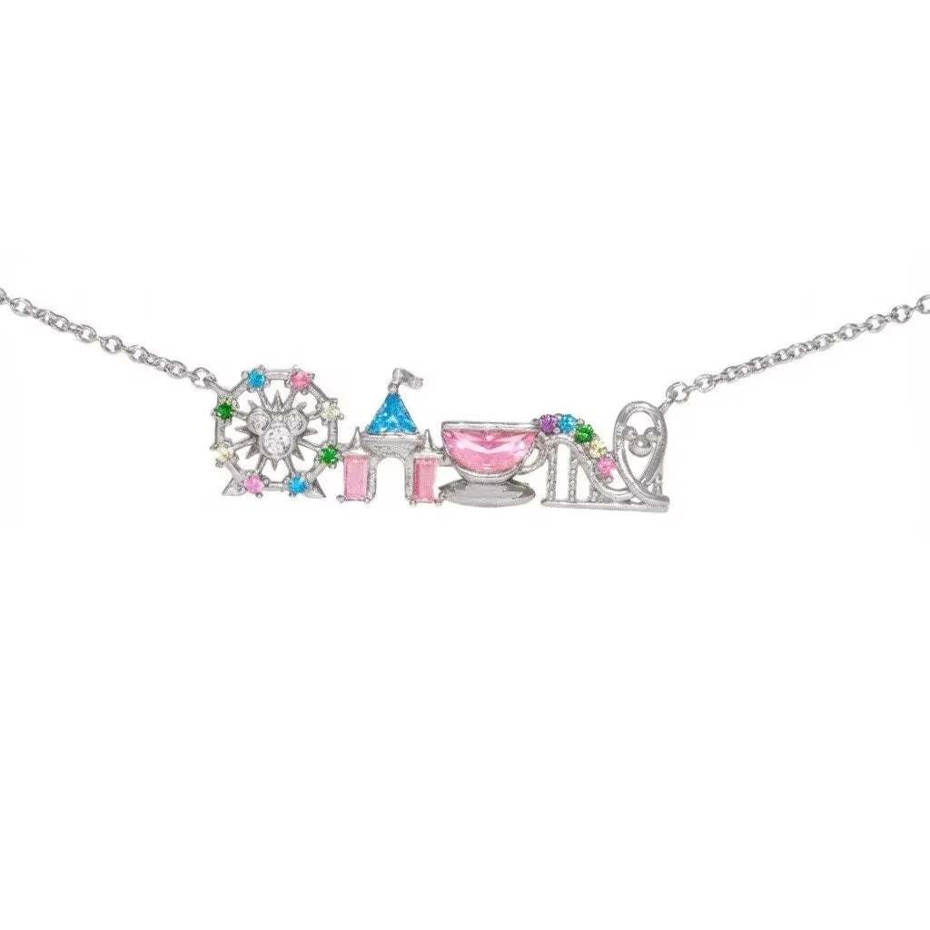 18K Gold Plated Colored Zircon Inlaid Amusement Park Pendant Necklace Cute Sweet Design Versatile Fashion Jewelry Girl 's Gift