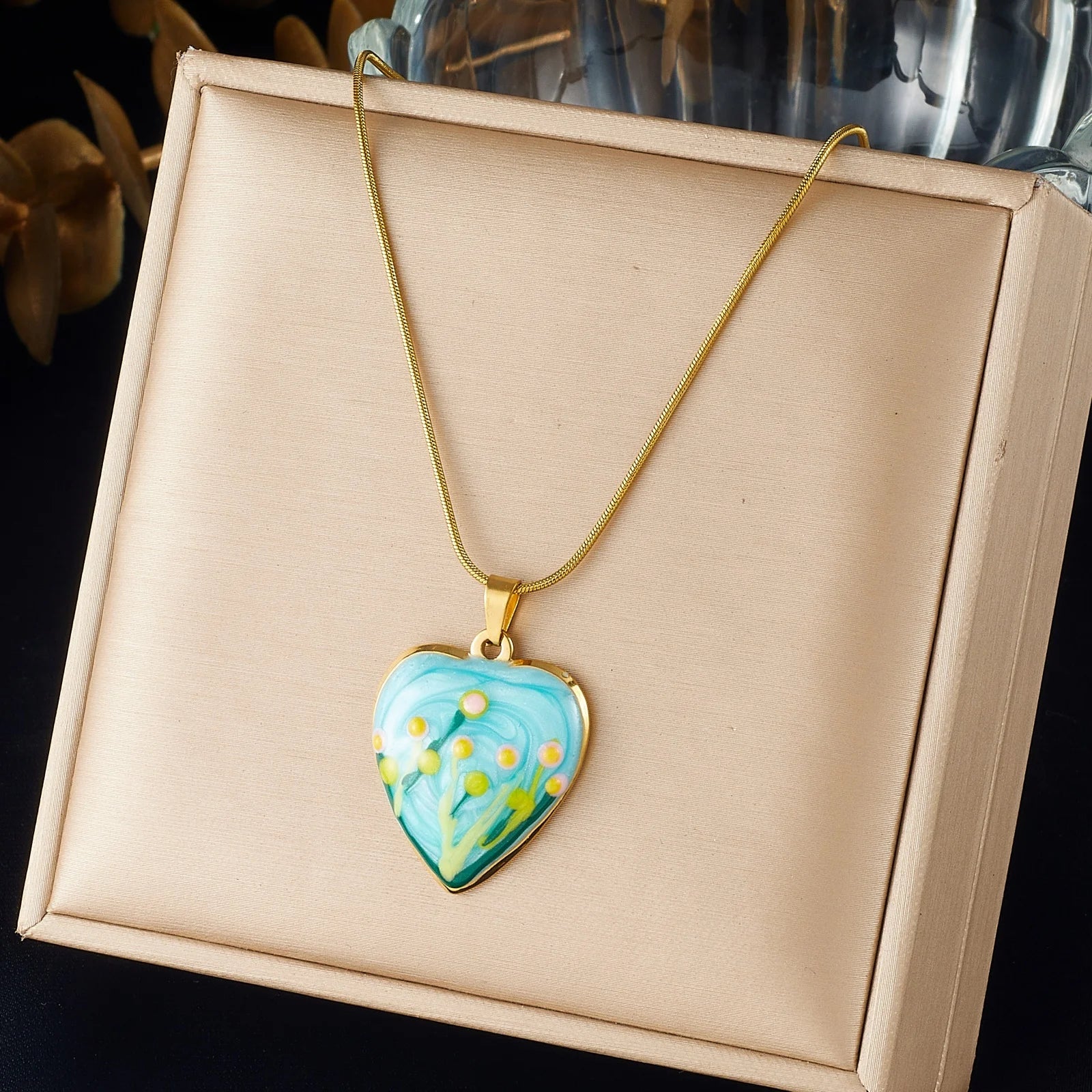 DIEYURO Multicolor Pastel Enamel Heart Cross Sun Floral Pendant Necklace Collection Lady Stainless Steel Waterproof Jewelry Gift