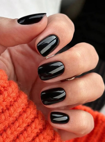 KissIcon 120Pcs Glossy Black Full Cover Reusable Nails