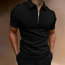 Men's polo shirt solid color short-sleeved zipper lapel T-shirt casual top