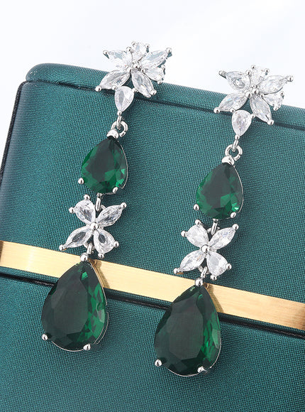 KissIcon Green White CZ Drop Earrings - Lightweight