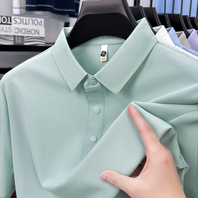 2025 Men's Sporty Polo Waffle Shirt | Moisture-Wicking Golf Tennis Top Sizes S-5XL, Snap Buttons, 7A Antibacterial High Quality