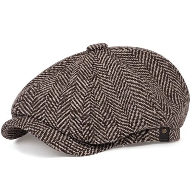 Men's Tweed British Newsboy Hat Herringbone Gatsby Hat Street Hats Octagonal Brim Hat Four Seasons Hip Hop Beret Painter Hat