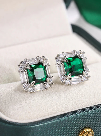 KissIcon 925 Sterling Silver Earrings -Green Zircon Sparkle