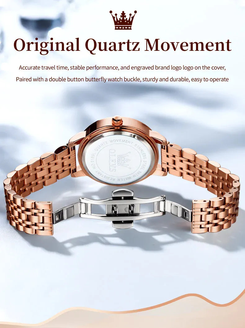 KissICON OLEVS Japan Quartz Women Watch Stainless steel Bracelet "Love" Dial Fashion Elegant Waterproof Luminous Quartz Watch for Ladies
