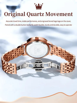 KissICON OLEVS Japan Quartz Women Watch Stainless steel Bracelet "Love" Dial Fashion Elegant Waterproof Luminous Quartz Watch for Ladies