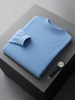 New Men's 100% Merino Wool Mock Neck Pullover Soft Warm Jumpers Quality Cashmere Sweater Casual Smart Knitwear Basic Tops Clothi