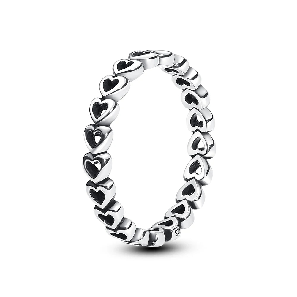 Original 925 Sterling Silver Ring Love Heart Pave CZ Crystal Stackable Rings For Women Wedding Engagement Birthday Gift Jewelry