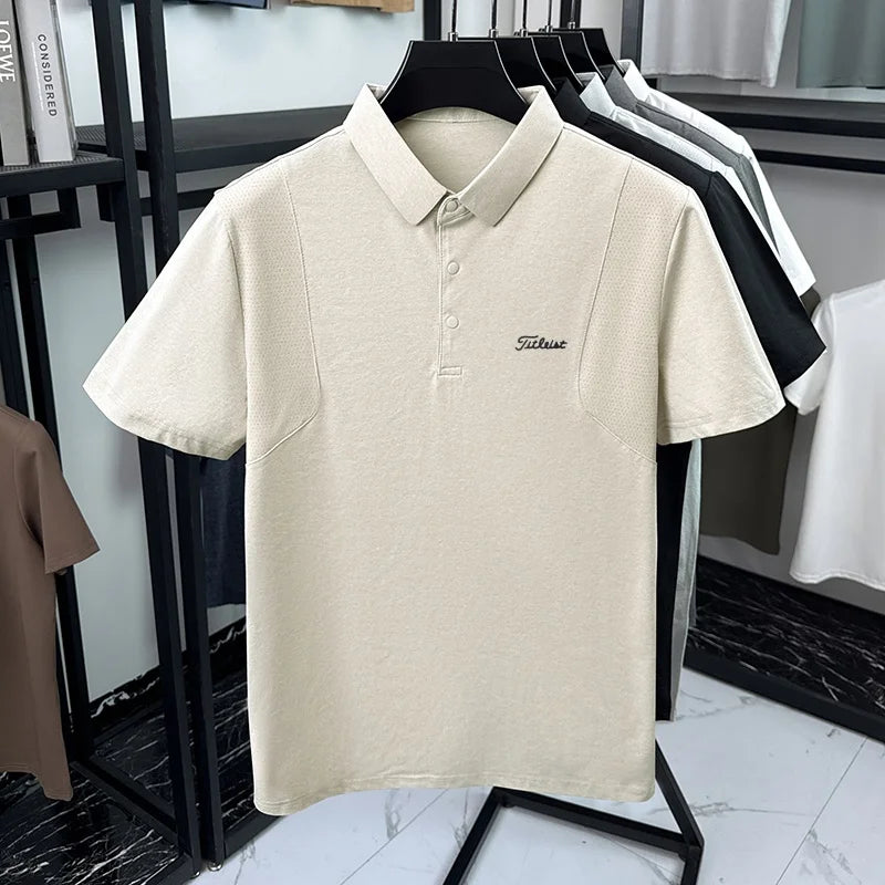 Luxury Men Summer New Short-Sleeved Polo Shirt Lapel Button Solid Color Letter Print Comfortable Ventilate Fashion Men'sClothing