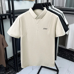 Luxury Men Summer New Short-Sleeved Polo Shirt Lapel Button Solid Color Letter Print Comfortable Ventilate Fashion Men'sClothing