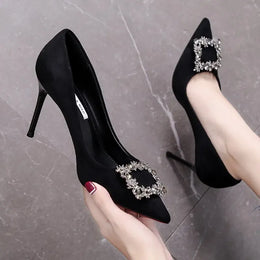 KissICON Women New Mid Heeled Sandals Black Square Buckle