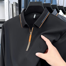 Men's Cotton Long Sleeved T-shirt with Collar Polo Shirt High-end Embroidered Top Autumn Loose Base Shirt