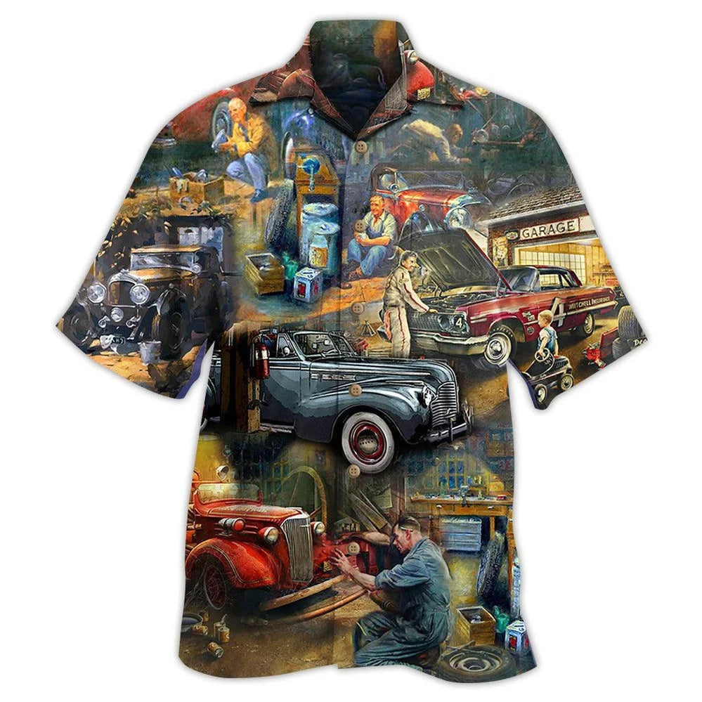 Hawaiian Men Shirt 3D Car Print Short Sleeve Blouse Summer Beach Vacation single Breasted Fashion Lapel Men's Clothing