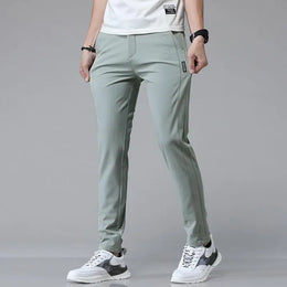 2024 Summer New Thin Ice Silk Stretch Men's Pants Casual Elastic Waist Smooth Trouser Pants Male Brand Clothing 5 Colour