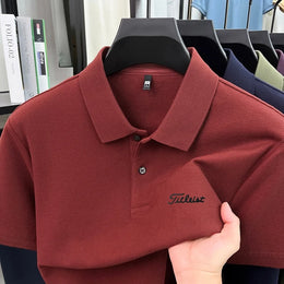 Men's Summer New Cotton 100% Short-Sleeved Polo Shirt, Collar Brand Printed T-Shirt, Breathable Casual Business Men's Clothing