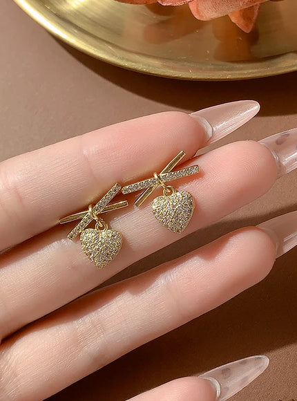 💋 Elegant Full-Diamond Heart Earrings - Sparkling Zircon