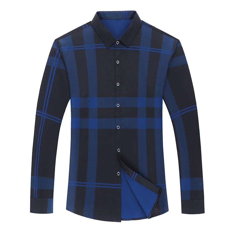 New Men's Casual Printed Long Sleeved Lapel Shirt for Spring and Autumn Fashion Comfortable Wrinkle Free Top Without Ironing