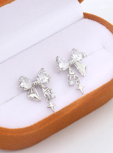 New High Quality 925 Silver Plated Women's Earrings Fashion Bow Shape Color Zircon Jewelry Anniversary Gift Earrings for Women