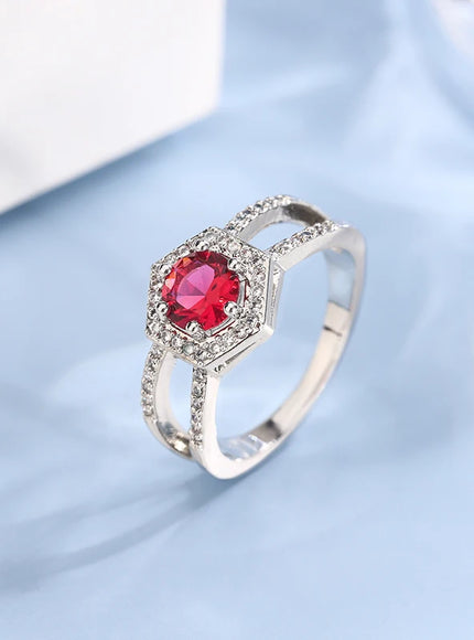 KissIcon Vintage Red Ruby Zircon Ring - 925 Silver Plated