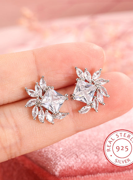 925 Silver Fashion AAA Zircon Female Earrings Flower Temperament Earrings For Ladies Birthday Party Jewelry Gifts
